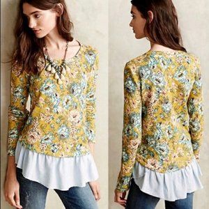 Anthropologie Floral Layered Top - Yellow and Blue